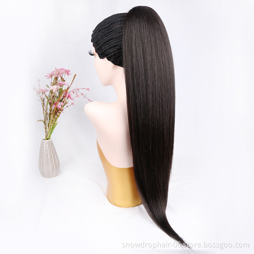 Julianna Drawstring Kinky Women Natural Curly Dark Brown Long Customize Clip Black Washable Synthetic Ponytail Hair Extensions